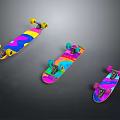 Colorful Skateboards With Vibrant Patterns And Yellow Blue Pink Wheels