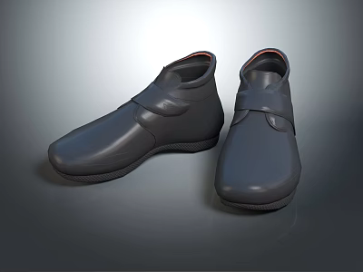 Sleek Dark High Top Leather Shoes With Velcro Strap And Modern Design 3d model