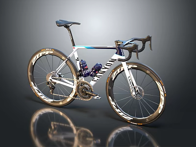 Modern Road Bike With White Frame Gold Rims And Streamlined Design 3d model
