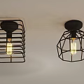 Modern Black Metal Ceiling Lights with Square and Geometric Grid Design Exposed Bulb Warm Light