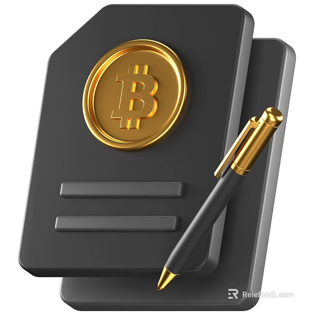 Black Notebook with Golden Bitcoin Symbol and Elegant Pen on Cover 3d model 