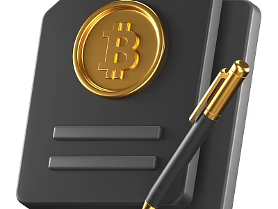 Black Notebook with Golden Bitcoin Symbol and Elegant Pen on Cover 3d model