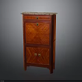 Red Wooden Cabinet With Marble Top Drawer And Golden Handles