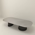 Modern Oval Coffee Table With Grey Top And Black Double Column Base 3d model