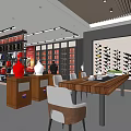 Modern Tobacco and Liquor Store Interior with Shelves Wine Displays and Tables