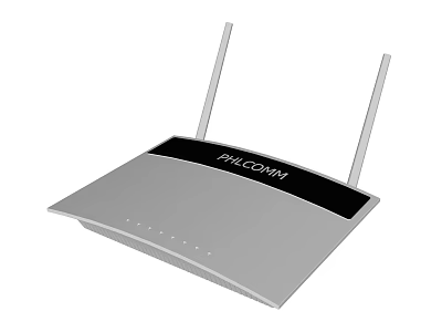 PHICOMM Wireless Router With Two Antennas Silver Body And Black Stripe 3d model