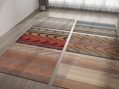 Colorful Square Rugs With Various Patterns On Wooden Floor Interior 3d model