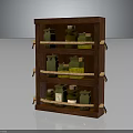 Rustic Wooden Shelf with Multiple Layers Holding Glass Bottles and Rope Details