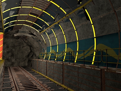 Train Tunnel Time Train Station Track Tunnel Aisle Space Station Cyberpunk Tunnel 3d model