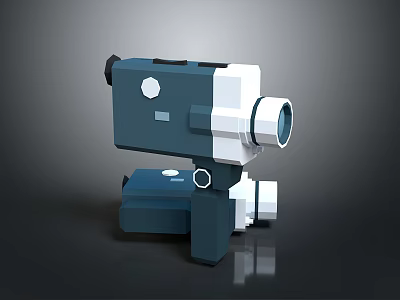 Vintage Blue And White Projector Equipment With Classic Lens And Body Design 3d model