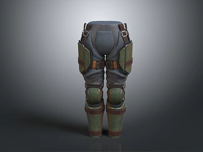 Tactical Protective Pants With Green Knee Guards And Brown Belt Straps Design 3d model