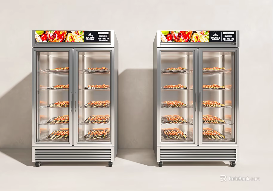Double Door Glass Door Display Freezers With Stainless Steel Design For Food Storage 3d model 