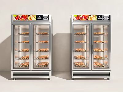 Double Door Glass Door Display Freezers With Stainless Steel Design For Food Storage 3d model
