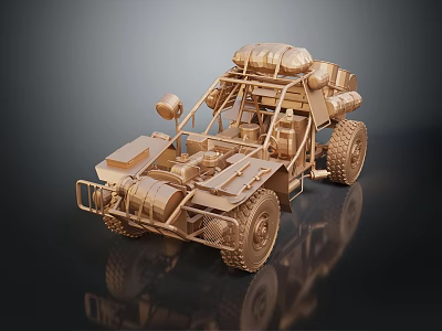 Golden Off Road Vehicle Model With Open Frame Roof Luggage And Large Rugged Tires 3d model