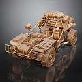 Golden Off Road Vehicle Model With Open Frame Roof Luggage And Large Rugged Tires