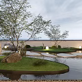 Serene Courtyard Garden With Circular Stone Slabs In Water Pool Lush Greenery And Surrounding Buildings