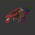 3D Tyrannosaurus Rex Model With Dark Skin Red Accents Open Mouth Sharp Teeth Gray Background