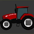 Red Tractor 3D Rendered Model With Large Black Tires And Cab