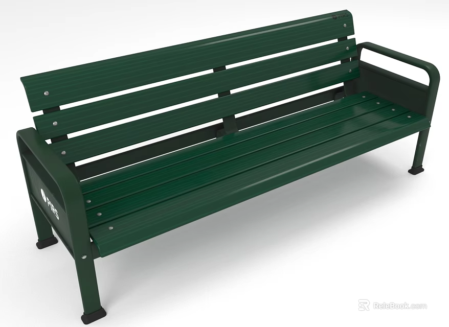 Sturdy Green Metal Public Bench With Armrests For Outdoor Areas 3d model 