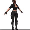 Detailed Game Movie Female Character With Black Leather Combat Outfit And Tactical Gear