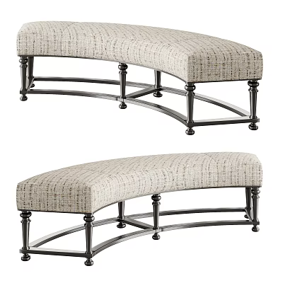 Stylish Curved Sofa Bench With Beige Textured Fabric And Metal Legs 3d model