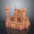 Toy Block Castle Building Constructed With Towers Flag And Surrounding Walls