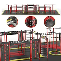 Free Gym Fitness Training Equipment with Red Black Frames Climbing Ladders Chains and Workout Station