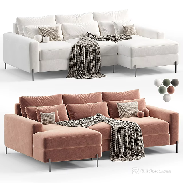 Cozy Modern Two Seater Sofa With Plush Cushions Soft Blanket And Decorative Balls 3d model 