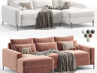 Cozy Modern Two Seater Sofa With Plush Cushions Soft Blanket And Decorative Balls 3d model