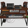 Professional Music Production Workstation With Speakers Mixer Synthesizer Keyboard And Cables