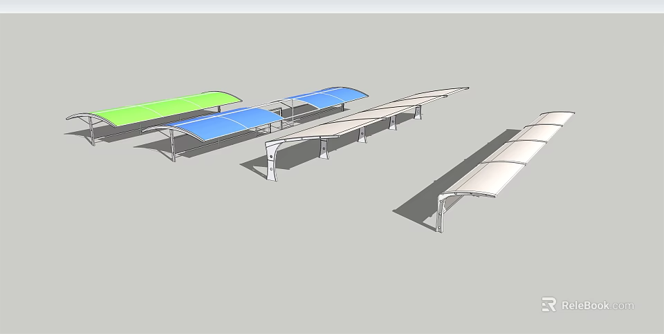 Various Colored Modern Canopy Shelter Structures With Metal Support Frames Design 3d model 