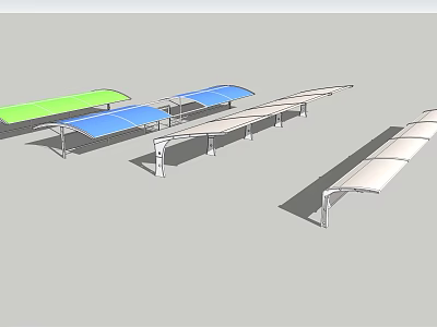 Various Colored Modern Canopy Shelter Structures With Metal Support Frames Design 3d model
