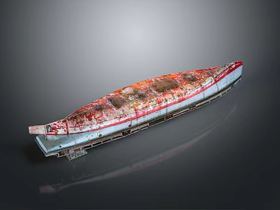 Long Red And White Painted Freight Car With Aged Surface On Gray Background 3d model