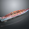 Long Red And White Painted Freight Car With Aged Surface On Gray Background