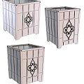 Dark Brown Wooden Garden Planter With Vertical Slats And Ornate Metal Design