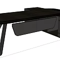 Modern Office Desk With Sleek Design Dark Wood Top Metal Legs And Storage Compartment