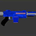 Blue Pixelated Gun 3D Render With Black Grip And Orange Central Component