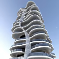 Modern High Rise Residential Building With Curved Design Glass Curtain Walls And Greenery