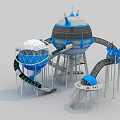 Creative Playground Equipment With Spherical Structures Blue Slides And Climbing Tubes 3d model