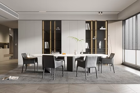 Modern Restaurant Dining Table and Chair Floor Lamp TV Wall Cream Restaurant 3d model