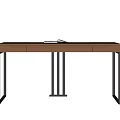 Walnut Wooden Desk With Black Metal Legs And Drawers For Home Office