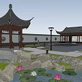 Traditional Courtyard Garden Design With Pavilion Pond Stone Path And Green Plants