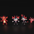Group of Little Devils With Red Horns Wings and Various Poses on Dark Background