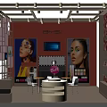 Beauty Specialty Store with Makeup Model Posters Display Shelves and Counter