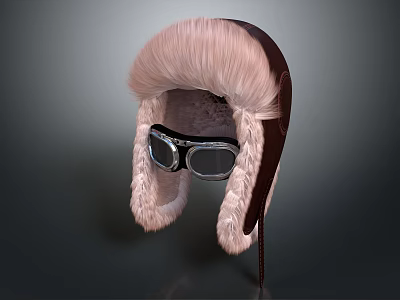 Brown Aviator Hat With Pink Fur Ear Flaps And Leather Goggles 3d model