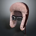 Brown Aviator Hat With Pink Fur Ear Flaps And Leather Goggles 3d model