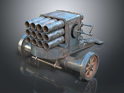 Vintage Multiple Barrel Wheeled Weapon With Metal Carriage And Old Fashioned Design 3d model