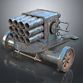 Vintage Multiple Barrel Wheeled Weapon With Metal Carriage And Old Fashioned Design