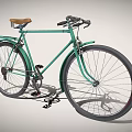 Vintage Teal Bicycle With Brown Seat Black Wheels And Rear Rack