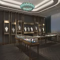 Modern Luxury Jewelry Store With Green Back Wall 2000 Sign Glass Display Cases And Chandelier
